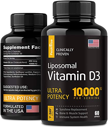 Vitamin D3 - Vitamin D3 with 10000 IU - D3 Vitamin Capsules - Formulated in USA - High Dose Vitamin D3 Pills for Healthy Muscle Function, Bone Health, and Immune Support
