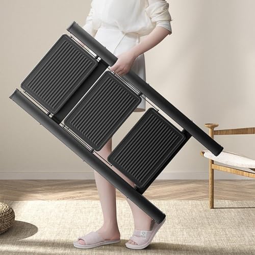 Image of Folding Step Stool with Wide Anti-Slip Pedal[150 kg] Capacity Heavy Duty Lightweight Portable Black Ladder Household Kitchen Office Space Saving Multifunctional Indoor Car Wash Outdoor (3 Step Ladder)