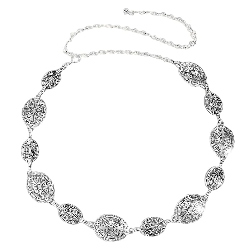 Western Belts for Woman Cowgirl Concho Silver Chain Belt for Jeans Dresses Rodeo Country Concert Outfits for Women