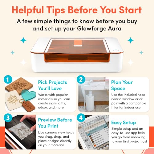 Image of Glowforge Aura 6W Laser Engraver & Cutter with HD Camera & 12-in Workspace | Preview & Passthrough Slot - Beginner-Friendly Class 1 Safety Laser Engraving Machine for Wood, Leather & Dark Acrylic