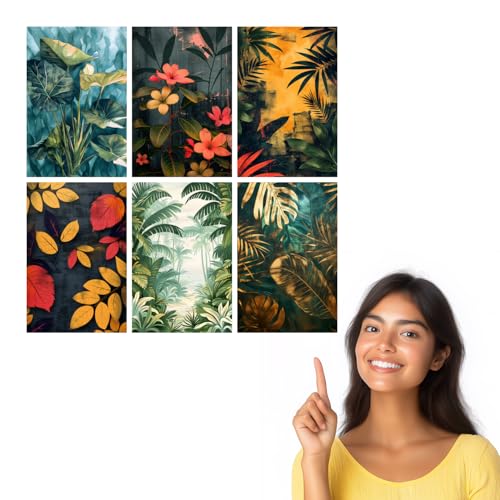 Image of SiddArtify Tropical Botanical Art Prints Set - Teal - Gold - Coral Leaves - Flowers - Sticker - 8x12 Inch - Pack of 6 Wall Room Decoration art Poster Prints