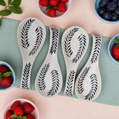Image of Malaikah Ceramic Spoon Rest Black 2 Leaf Pack of 4 for Home, Kitchen, Dining, Kitchen Decor & Gifting