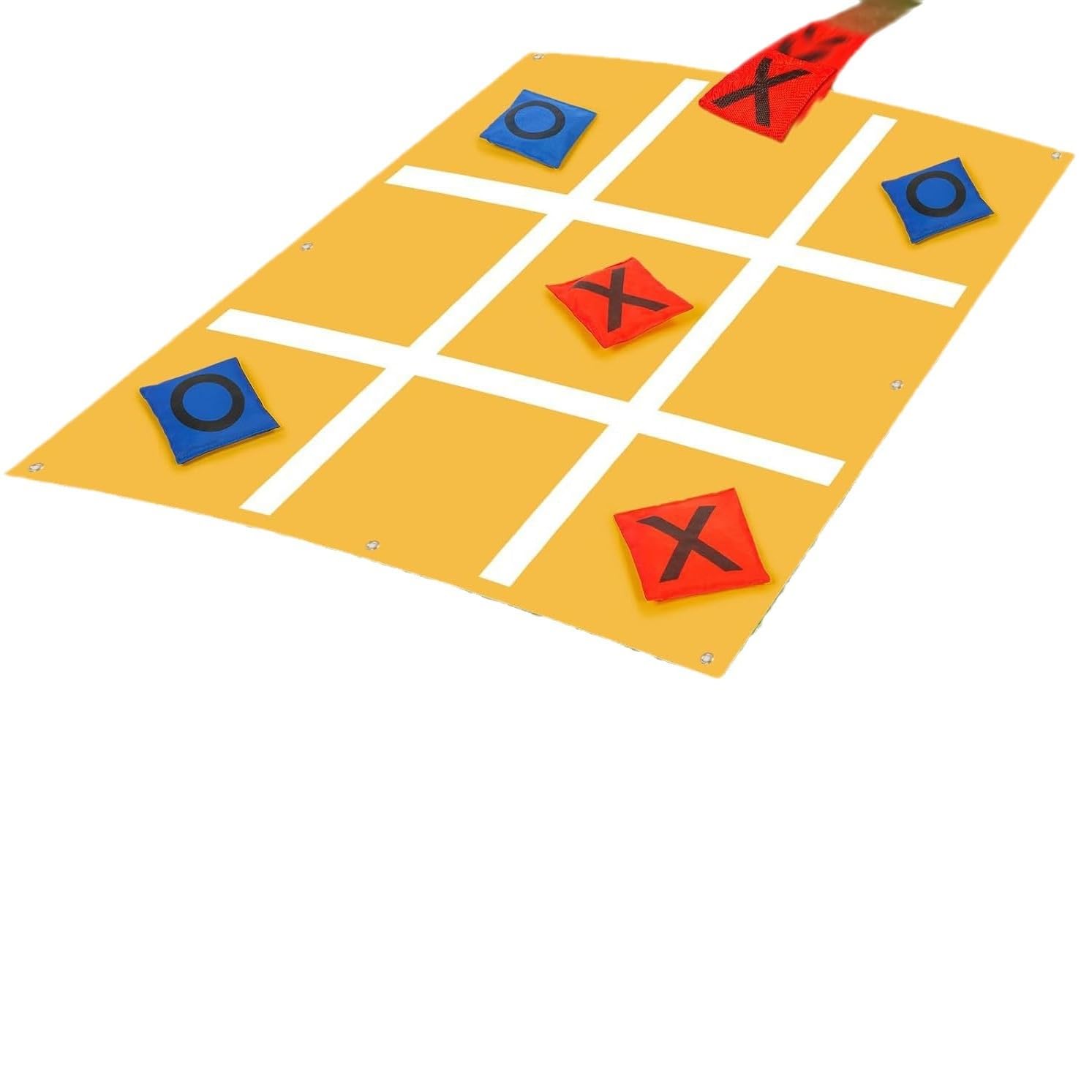 THE WHITE SHOP Tic Tac Toe Game Set 3×3 FT Bean Bag Toss Game Outdoor Tic Tac Toe Cloth with Bean Bag Drawstring Storage Pouch Yellow Ground Nails for Boy Girl Family Camping Indoor Outdoor Supplies