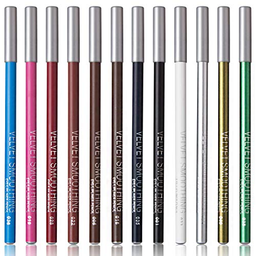Waterproof Eyeliner, 12 Color Eyeliner, Eye Shadow Pencil, Eyebrow Pencil, Lip Liner, Multifunctional Color Painting Cosmetic Tool (12Pcs)