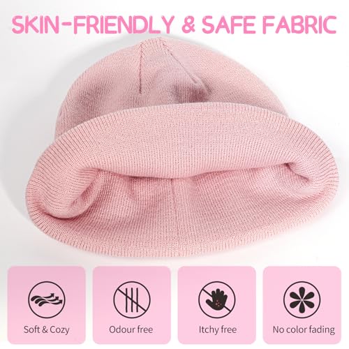 Kids Girls Knit Hats Cute Rabbit Embroidery Warm Cuffed Skull Caps Classic Autumn Winter Beanies Hats Gifts for Aged 7-12 Y4