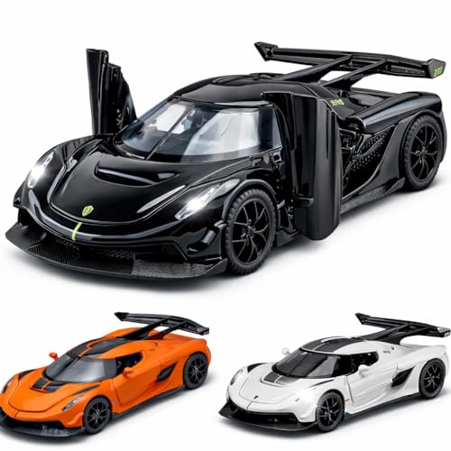 Image of Invite 1:32 Scale Koenigsegg Jesko Die-Cast Model Car - Alloy Metal Pullback Toy Car with Openable Doors, Lights & Music - Luxury Sports Car Toy for Kids & Collectors [Random Color]