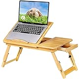 Gistuch Lap Desk Bed Table Breakfast Tray, Bamboo Laptop Desk Stand with Adjustable Tilt Top Heat Dissipation Height Adjustable & Storage Drawer for Computer iPad Writing Reading Studying
