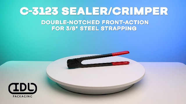 Image of IDL Packaging C-3123 Double-Notched Front-Action Sealer /Crimper for 3 /8 inch Steel Strapping - Durable Tool with Long Handle - Good for Horizontal and Vertical Operation - Heat-Treated Wearing Steel Parts