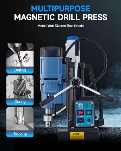 Image of ZELCAN Magnetic Drill Press with 11 Drill Bits, 1550W Mag Drill Press with 2 inch Dia. 3125 lbf /13900N Mag Force, 650 rpm Power Magnetic Drill with Stepless Speed & Reversible Direction for Metal Surface