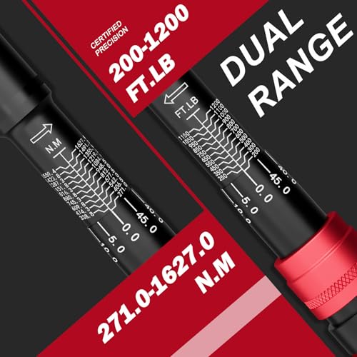Image of VANPO 1-inch Drive Click Torque Wrench, 200-1200 Ft-Lb,for Trucks | 271-1626 Nm, 48.03'' Length, 48-Tooth, Heavy-Duty Torque Wrench Set with a Hex Key & Industrial Machinery