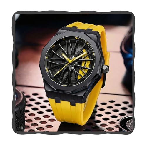 Image of ON TIME OCTUS Spinning Car Wheels Gyro Men's Sport Watch| 360 Rotating Car Wheel Dial Watch for Men | 3D Rim Hub Sports Design | Quartz Analog Wristwatch with Soft Silicone Strap