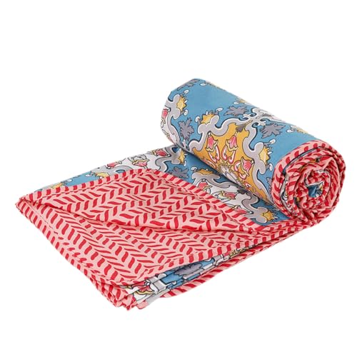 Image of BSB HOME Pure Cotton 120 GSM Reversible Soft Lightweight Printed Single Bed Blanket /AC Dohar /Skin Friendly Dohar-152 x 225 cm - Pink and Blue