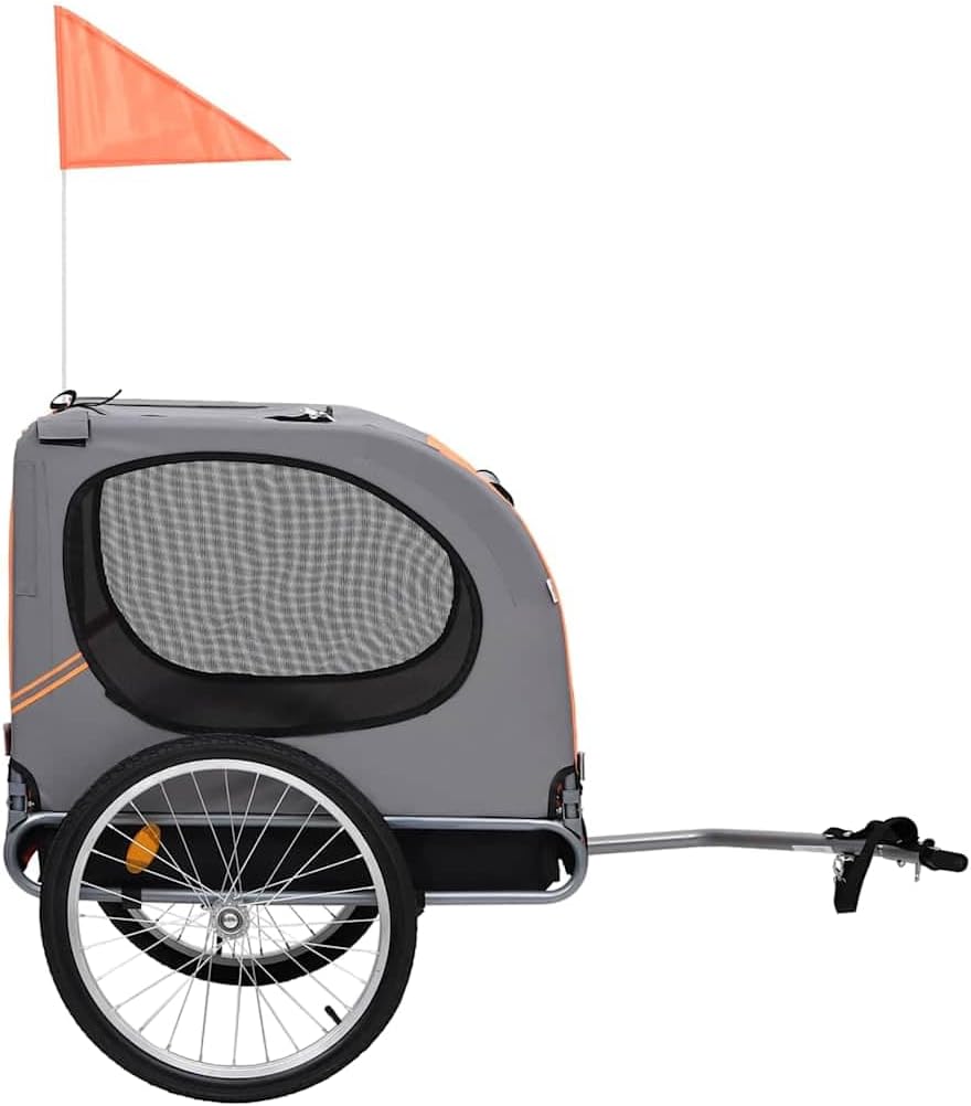 Foldable Pet Bike Trailer for Small Dogs, Heavy-Duty Oxford Fabric and Steel Frame, Easy Access Pet Bicycle Carrier for Outdoor Travel, Orange and Grey