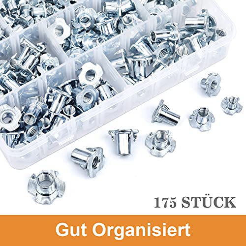 VIGRUE 175 Stück Einschlagmuttern Set mit 4 Einschlagspitzen verzinkter Stahl wahlweise in M5 M6 M8 M10, Einschlaggewinde zur Befestigung von Bauteilen, für Holz Kunststoff