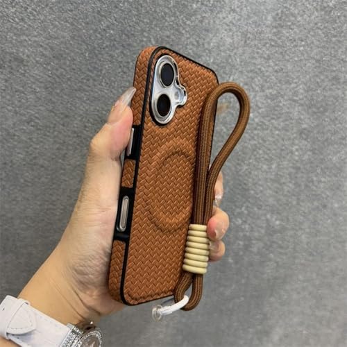 Coque en cuir tissé iPhone 15 Pro Max luxe marron avec finition métallisée