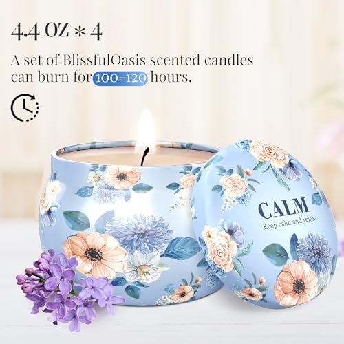 BlissfulOasis Scented Candles Set, 17.6 oz 4 Pack Home Scented Candles, 100-120 Hours Candle Set for Men and Women, Long Lasting Soy Wax Aromatherapy Gift for Birthday, Valentine's Day, Mother's Day
