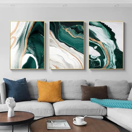 Toile vertes abstraites modernes avec lignes dorées pour créer un salon chaleureux