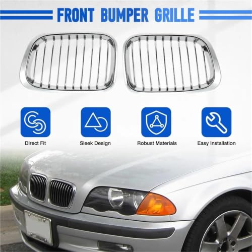 Calandre de course chromée simple à lamelles pour pare-choc de BMW E46 Berline - 3