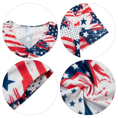 Image of MYHALF 4th of July Patriotic Dress for Women - American Flag V Neck T Shirt Dress Red White and Blue Summer Dresses