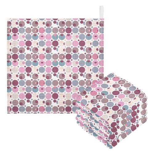 Nander 5Pack Baby Muslin Washcloths,Color Circular Wave Point Soft Face Cloths for Newborn, Absorbent Bath Wash Cloths, Wipes, Burp Rag,Toddlers Essentials Stuff, Baby Registry as Shower