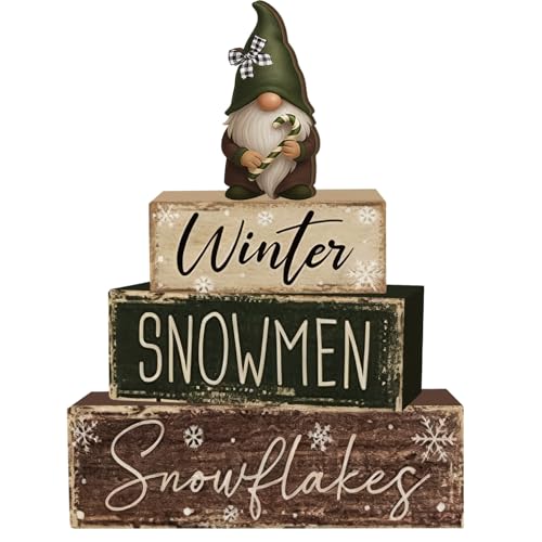 4 Pcs Christmas Decorations Indoor - Wooden Gnome Table Decoration for Home - Christmas Centerpiece For Table - Winter Tiered Tray Decor Rustic Farmhouse Xmas Gift for Home Kitchen Mantel