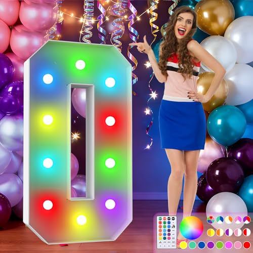 Image of 4FT Colorful Marquee Letters,18-Color Letter O with Remote Control Large Light Up Numbers Sign,Pre-Cut Foam Board Set for Party Decoration, Birthdays, Weddings, Graduations, Baby Anniversaries