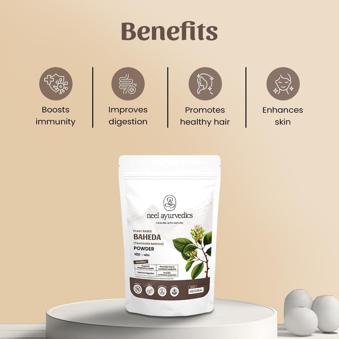 Neel Ayurvedics Baheda Pulver 300 g – reines Ayurvedisches Triphala-Zutat, Terminalia bellirica, Naturkraut, Premium Qualität, vegan, glutenfrei – ideale Basis für Haar- & Hautpflege