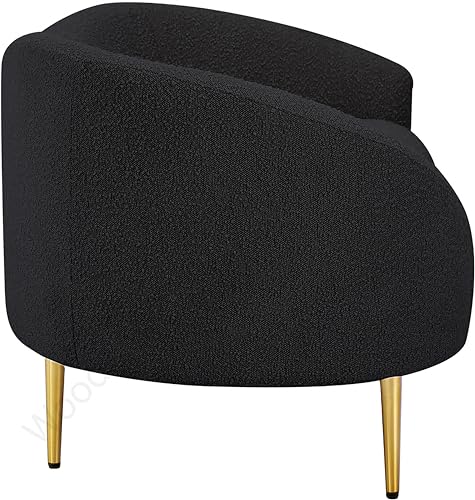 Image of Rosewood Luxury Curved Sofa in Premium Boucle Fabric | Solid Wood Structure | High Density Foam | Sturdy Golden Legs | Comfortable & Stylish Couch for Modern Living Room (Black, 2 Seater)