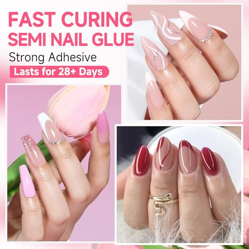Image of UNA GELLA No Lamp Need Solid Nail Glue for Press Ons: Nails Acrylic Nails Super Strong Semi Nail Glue Gel Fast Curing 10ml*2pcs Long Lasting Gel Glue Kit