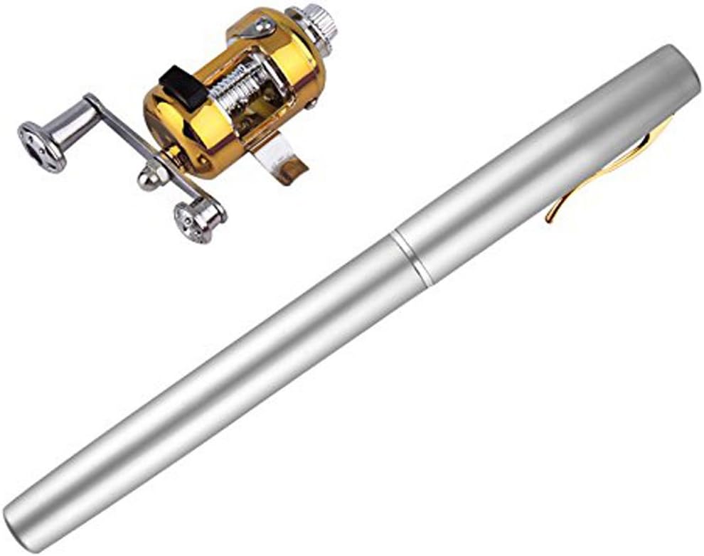 Pocket size High PEN FISHING ROD! Full set with Pole Reel Line and Hooks. Mini Portable Pocket-size Pen-Shape Alloy material,Silver