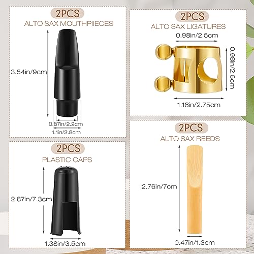 Image of 2 Sets Alto Saxophone Mouthpiece Kit, Gold E Flat Alto Sax Mouthpiece Replacement Sets with Ligatures Reeds and Plastic Caps, Sax Accessories for Beginner Students, School Band Practice