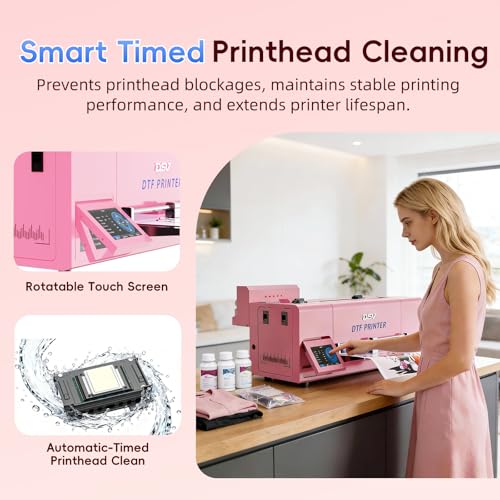 Image of DSV A3 F1080 DTF Printer (XP600 Gen2)-24 /7 Auto-Maintenance&Printhead with Moisturizing Fluid, Anti-Clog, 2X Speed vs L1800 /R1390,White Ink Circulation,2-Year Ink (Pink, Printer+Oven+Laptop)