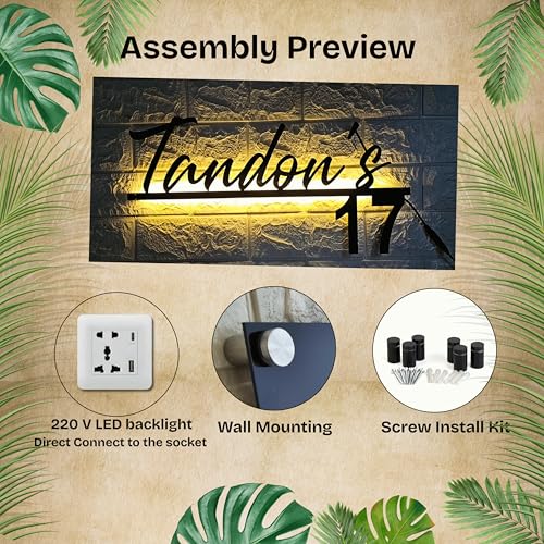 Image of Customized Stainless Steel LED Name Plate With House Number for Home Entrance, Flat, House Doors, Stylish, Outdoor & Indoor, Waterproof (L18-01)
