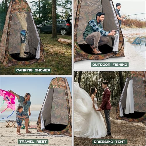Image of BRIAN & DANY Pop Up Shower Tent, 6.9 FT Tall Changing Tent with Rain Shelter & Windows, Portable Privacy Tent for Camping, Toilet or Bathroom, UPF 50+ & Waterproof, 47.2 inch x 47.2 inch x 82.7 inch, Camouflage