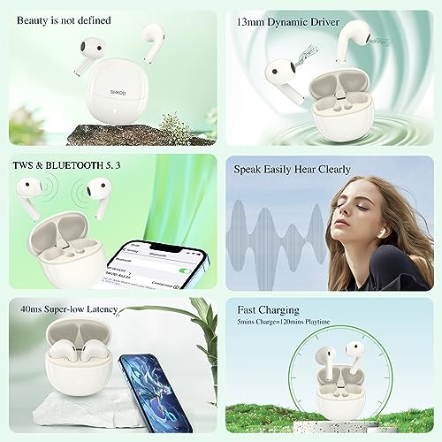 Image of SHKOD AirLits7 True Wireless Earbuds | Bluetooth 5.3 | ENC Noise Reduction | 38 Hours Playtime | Fast Charging | One Touch Control(Moonlight White)