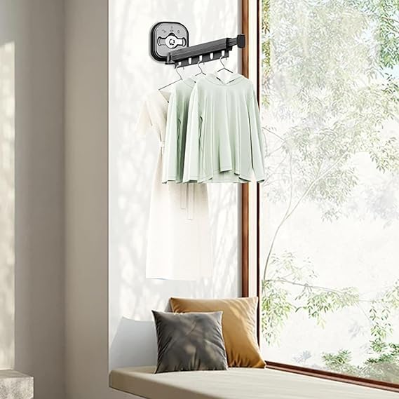 Image of Jumix Multifunctional Folding Clothes Rack | 360 Rotating Adjustable Laundry Drying Rack with Strong Suction Cup | Extendable Hanger Organizer for Home Use