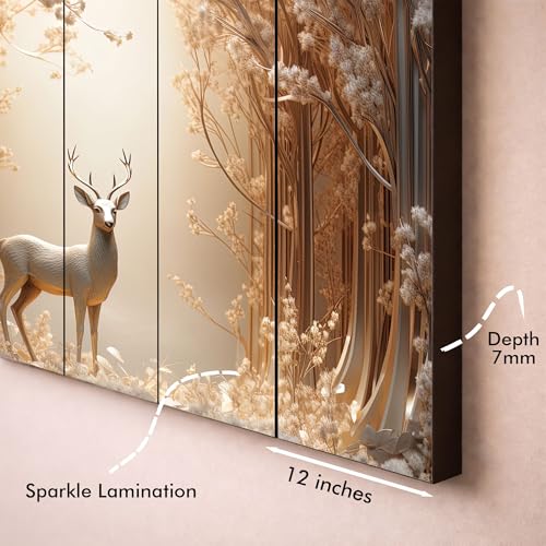 Image of The Castle Decor White & Golden Deer Digital Painting - Wooden Framed Wall Art for Living Room, Bedroom & Hotels (Multi Color - Design 4, 36x60 Inch)