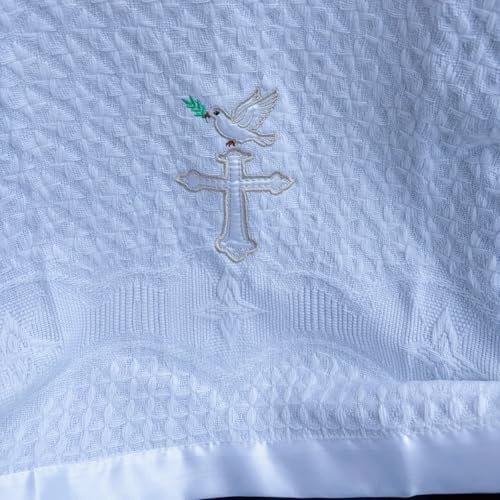 Image of Baptism Blanket Christening Gifts for Girl Boys Soft White Knitted Shawl Receiving Crochet White Baby Blankets Towel for Neutral Newborns Toddler