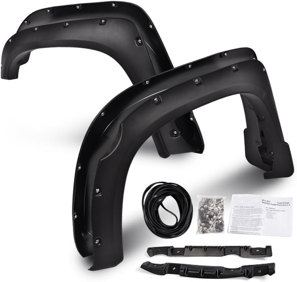 G-PLUS 4PCS Riveted-Pocket Fender Flares Compatible with Toyota Tundra 2014 2015 2016 2017 2018 2019 2020, 66.7" / 78.7" / 97.6" Bed Textured Wheel Cover Protector Vent Trim