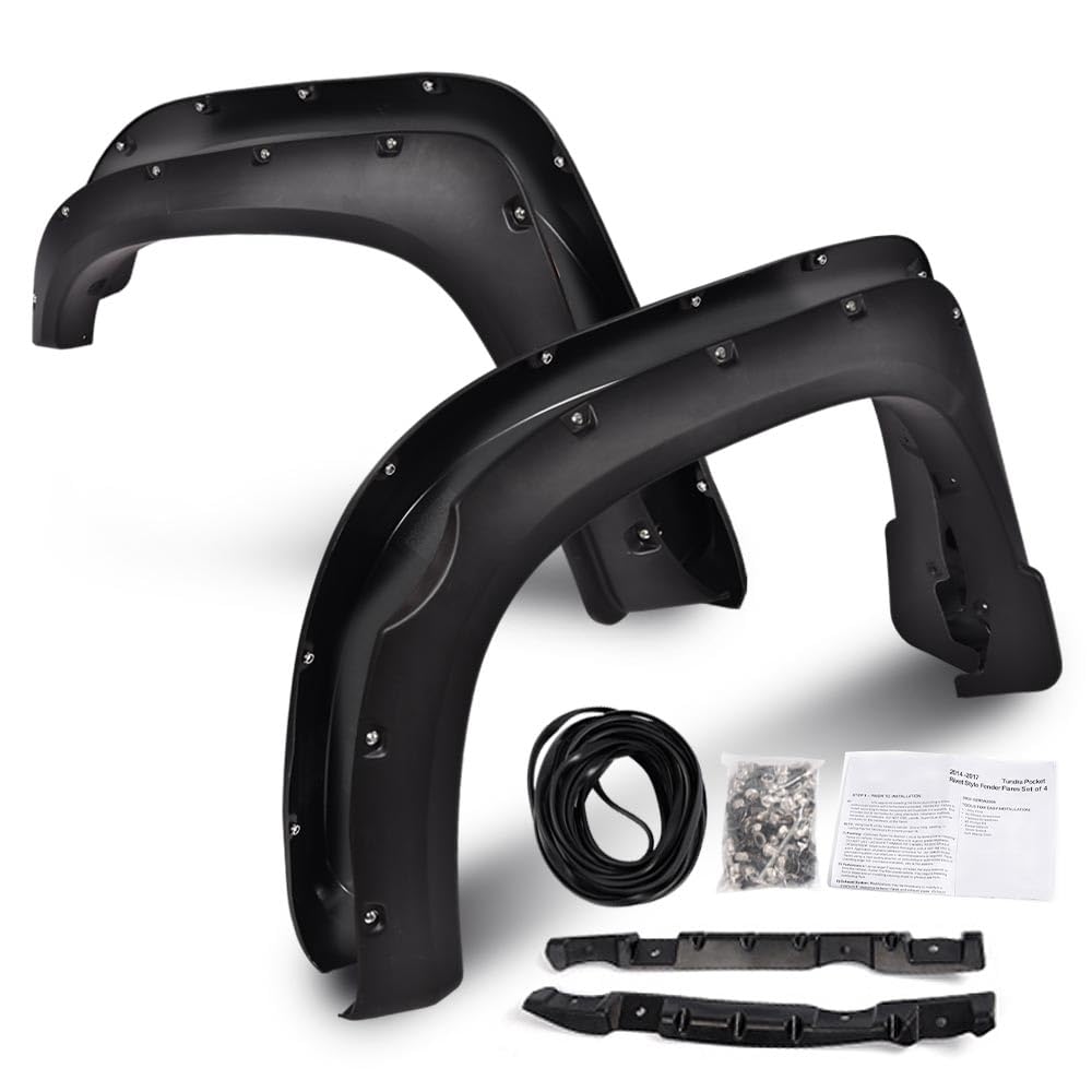 G-PLUS 4PCS Riveted-Pocket Fender Flares Compatible with Toyota Tundra 2014 2015 2016 2017 2018 2019 2020, 66.7" / 78.7" / 97.6" Bed Textured Wheel Cover Protector Vent Trim