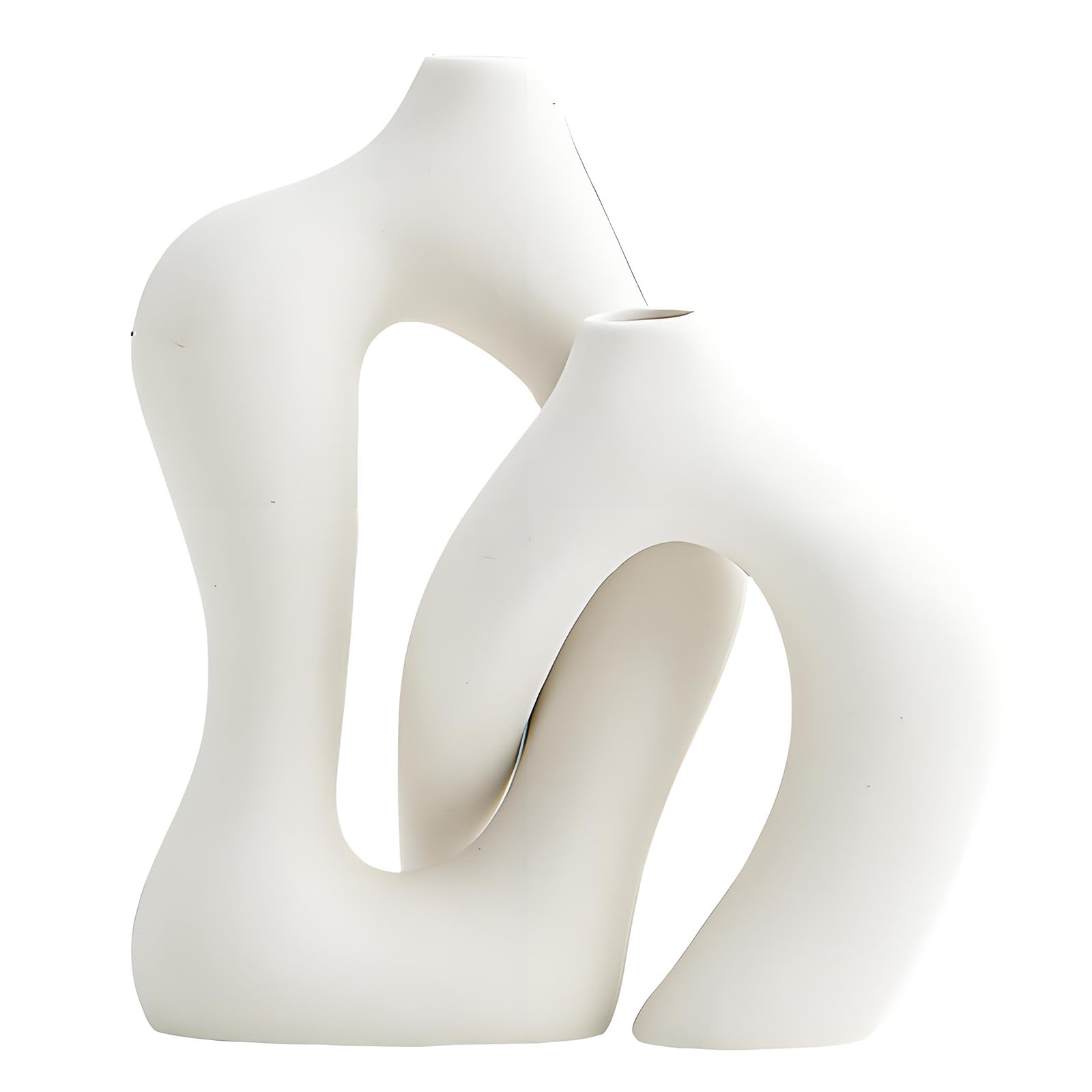 Ceramic Flower Vase with Double Opening Sculptural Form, Abstract Tabletop Decor for Living Room and Entryway Accent Abstract Ceramic Vase Flower Double Opening Decor Sculptural Tabletop Living Room