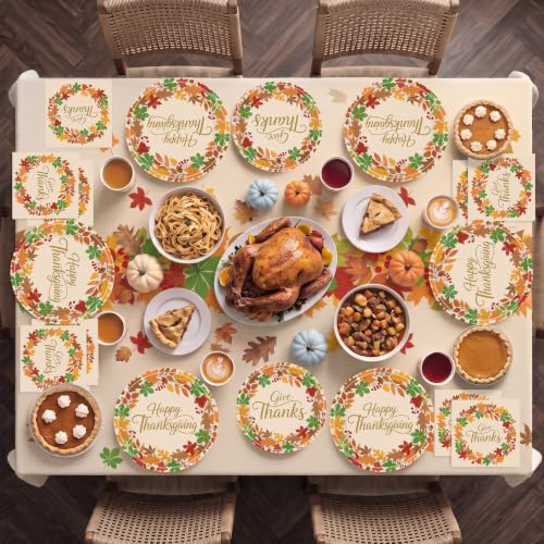 101 Pcs Thanksgiving Plates and Napkins, Maple Leaf Thanksgiving Paper Plates Napkins Cups Tablecloth Set, Disposable Give Thanks Dinnerware for Autumn Harvest Thanks Giving Party Decorations Supplies - image 5