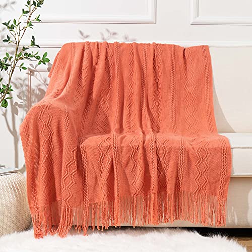 Battilo Home Fall Decor Orange Throw Blanket, Tassel Bed Coral Throws Decorative Fall Blankets And Throws For Couch Sofa, 50"X60" #TOP30