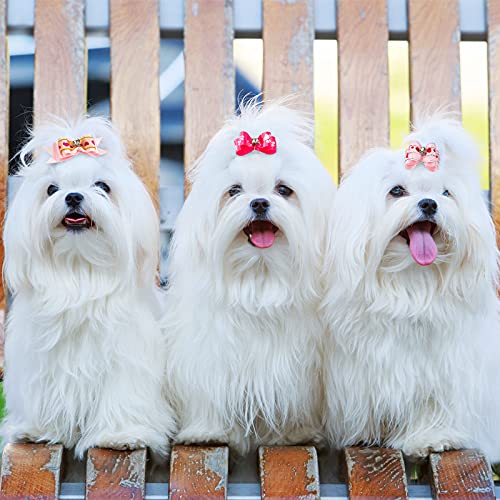 MTLEE 12 Pieces Small Dog Hair Bow Rubber Bands Cute Puppies Hair Bows Pink Doggies Cat Topknot Pet Headdress with… - Image 7