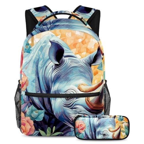 Cartable motif fleurs et rhinocéros idéal pour accompagner les étudiants au quotidien