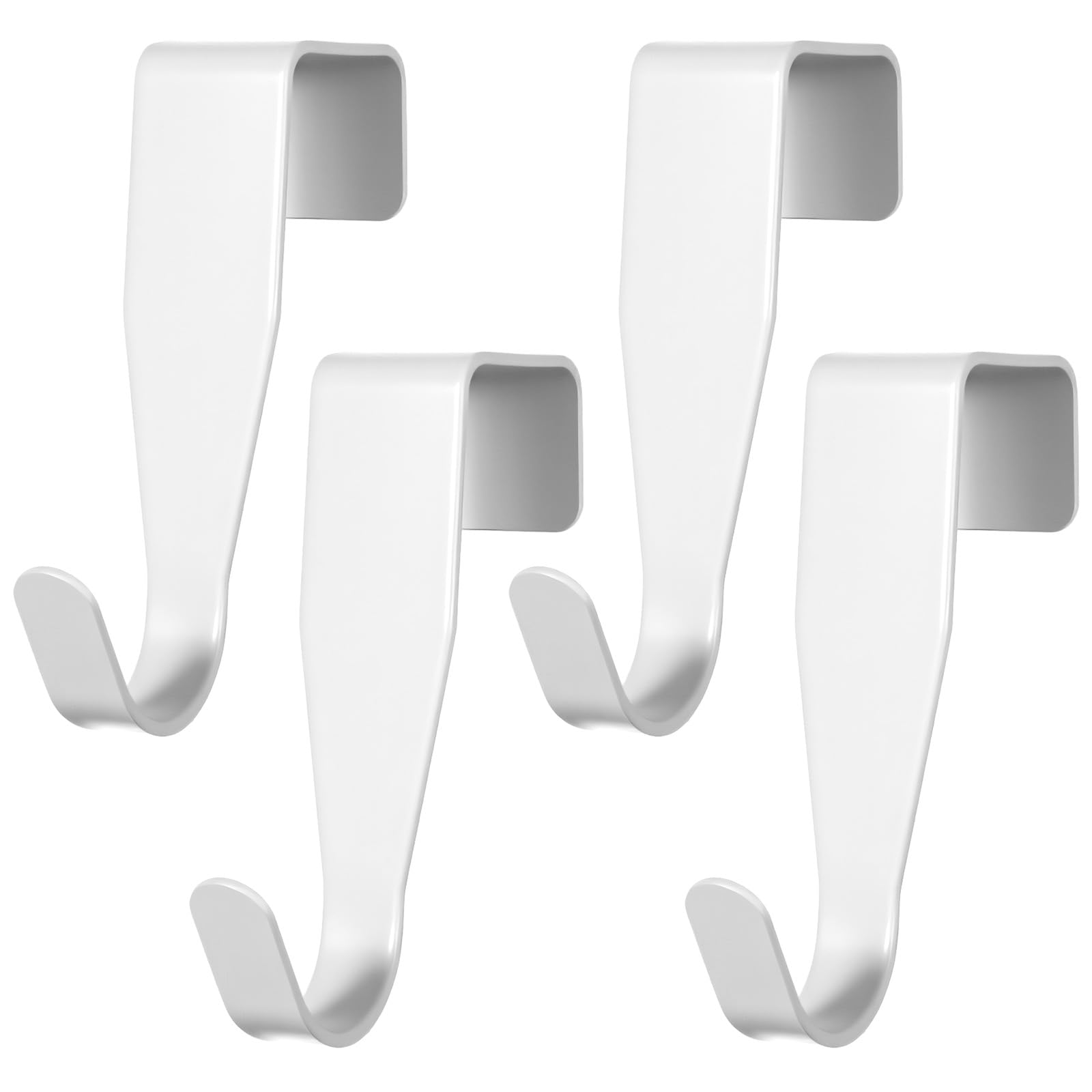 Xinjoduz 4 PCS Over Door Hook Carbon Steel Hanger Hook Over The Door Drawer Hooks J-Shape No Drill Metal Heavy Duty Easy to Install Hooks for Hanging Stocking Clothes Kitchen Bathroom (White)