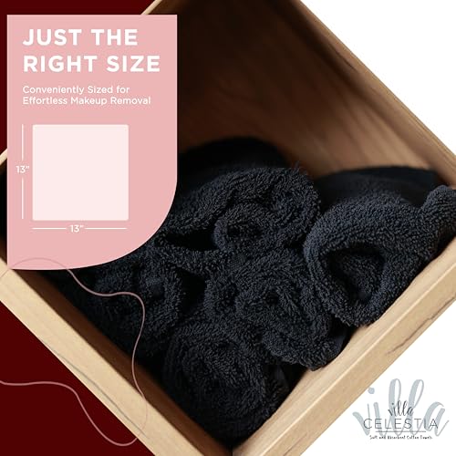 Image of Villa Celestia Black Makeup Remover Towels Set of 4, 100% Soft Cotton Reusable Luxury 4 Pcs Makeup Wipes for Face, Ideal for Salon, Bath, Hotel, Spa, Washcloths for Face Pack of 4 (12 inchX12 inch)