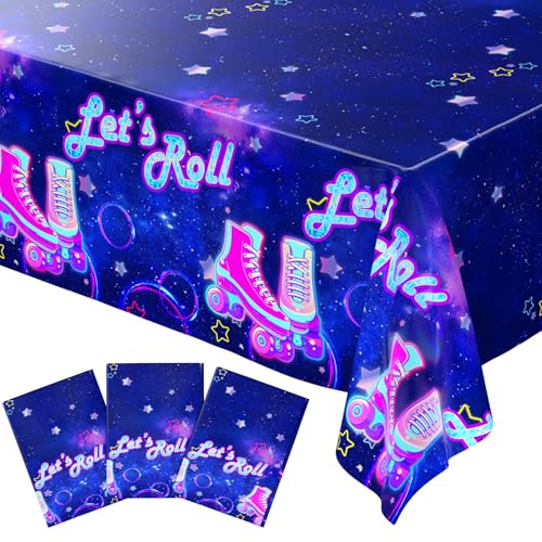 Image of Blue Orchards Roller Skating Table Covers (Pack of 3) - 54 inchx108 inch XL - Roller Skater Birthday Decorations, Roller Skate Party, Tablecloth, Skate Table Covers, Roller Skating Theme