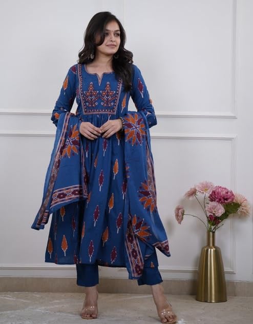 Image of Nermosa Women Printed Kurta and pant set with Dupatta
