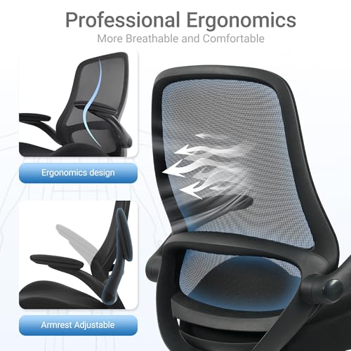 Image of HYLONE 400lbs Big and Tall Heavy Duty Drafting Chair 5 inch Thickened Seat Tall Office Chair Flip-Up Armrests Ergonomic Chair with Lumbar Support and Adjustable Footrest Ring Standing Desk Chair (Black)